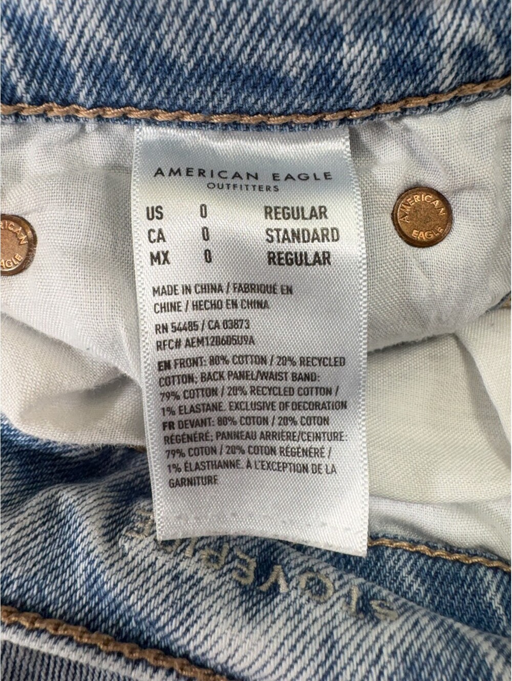 American Eagle Light Blue Distressed High-Rise Straight Leg Jeans Size 0 253D - Picture 4 of 10